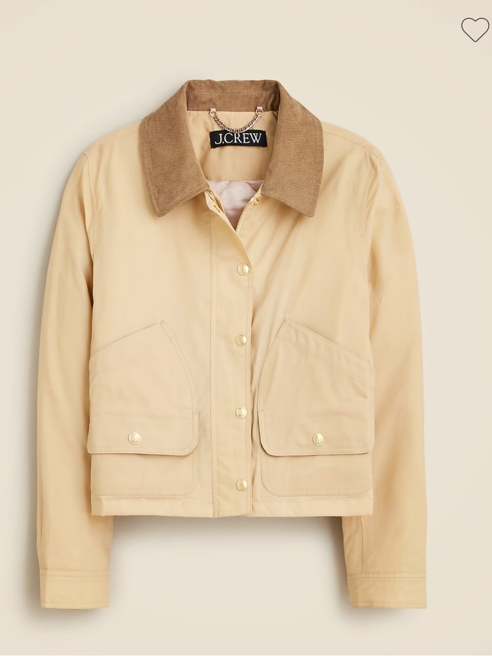 J. Crew Beige Barn Jacket with Brown Corduroy Collar